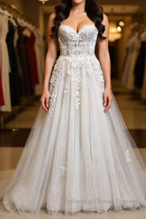 Princess Sweetheart Neck White Lace Semi Formal Prom Dresses Wedding Dresses, Ivory Lace Formal Dresses, White Evening Dresses